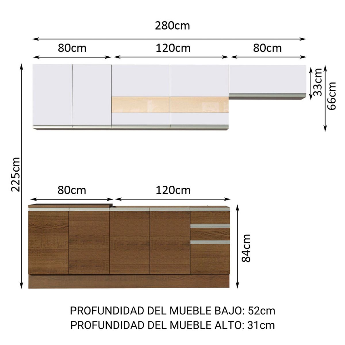 MADESA - Cocina Integral Marcela 2.80 Metros Marrón/Marrón/Blanco