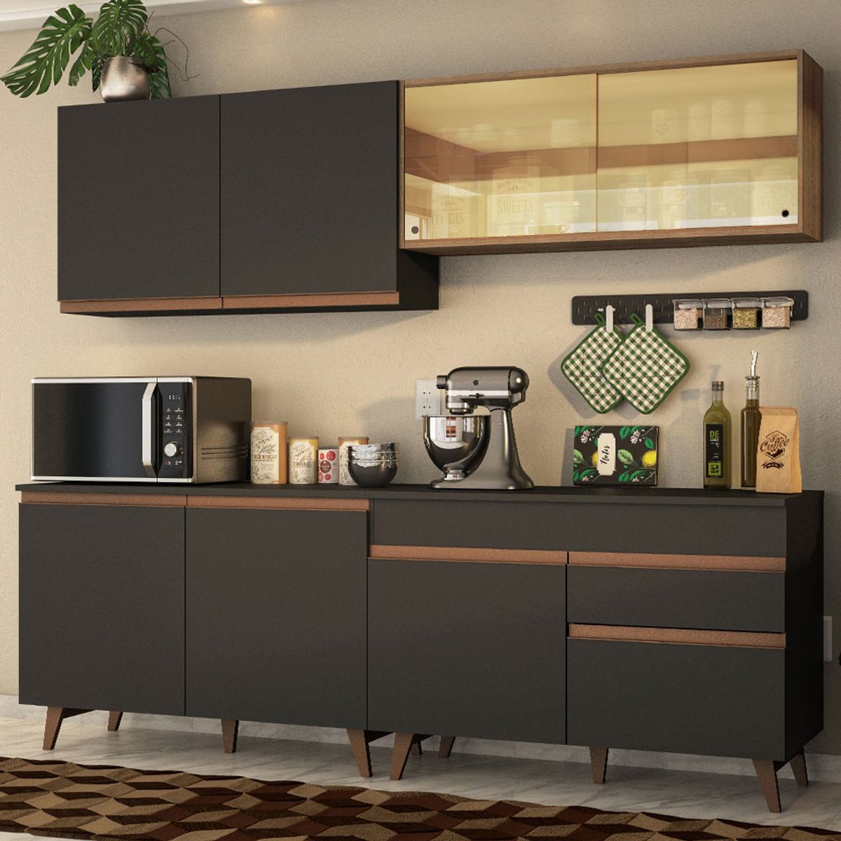 MADESA - Cocina Integral Reims 2.40 m con Encimera Negro/Marrón 01