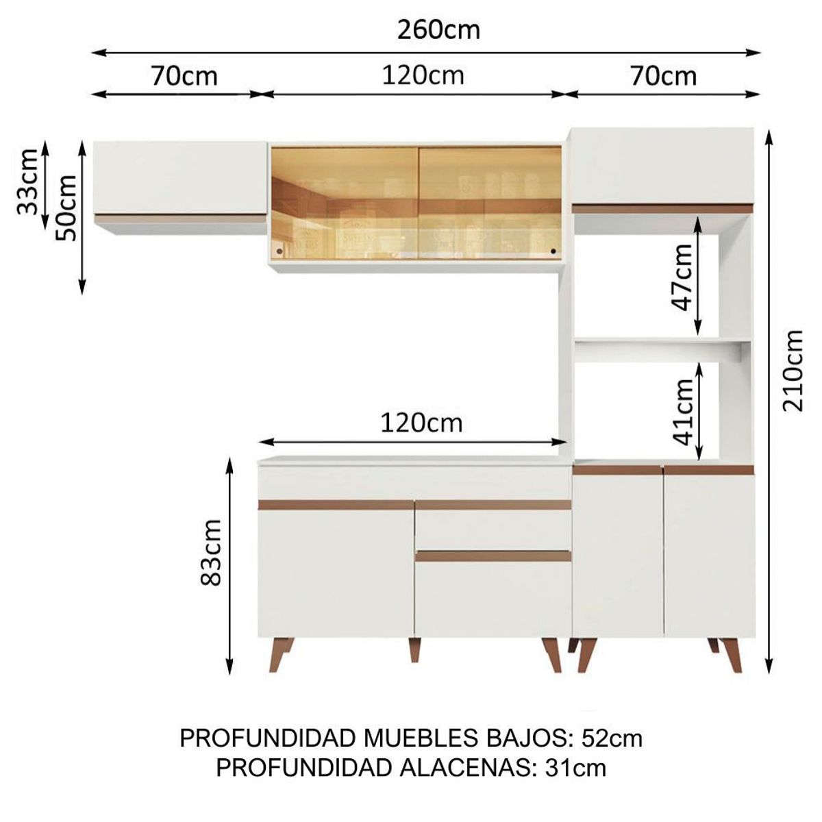 MADESA - Cocina Integral Reims 2.60 m con Encimera Blanco 01