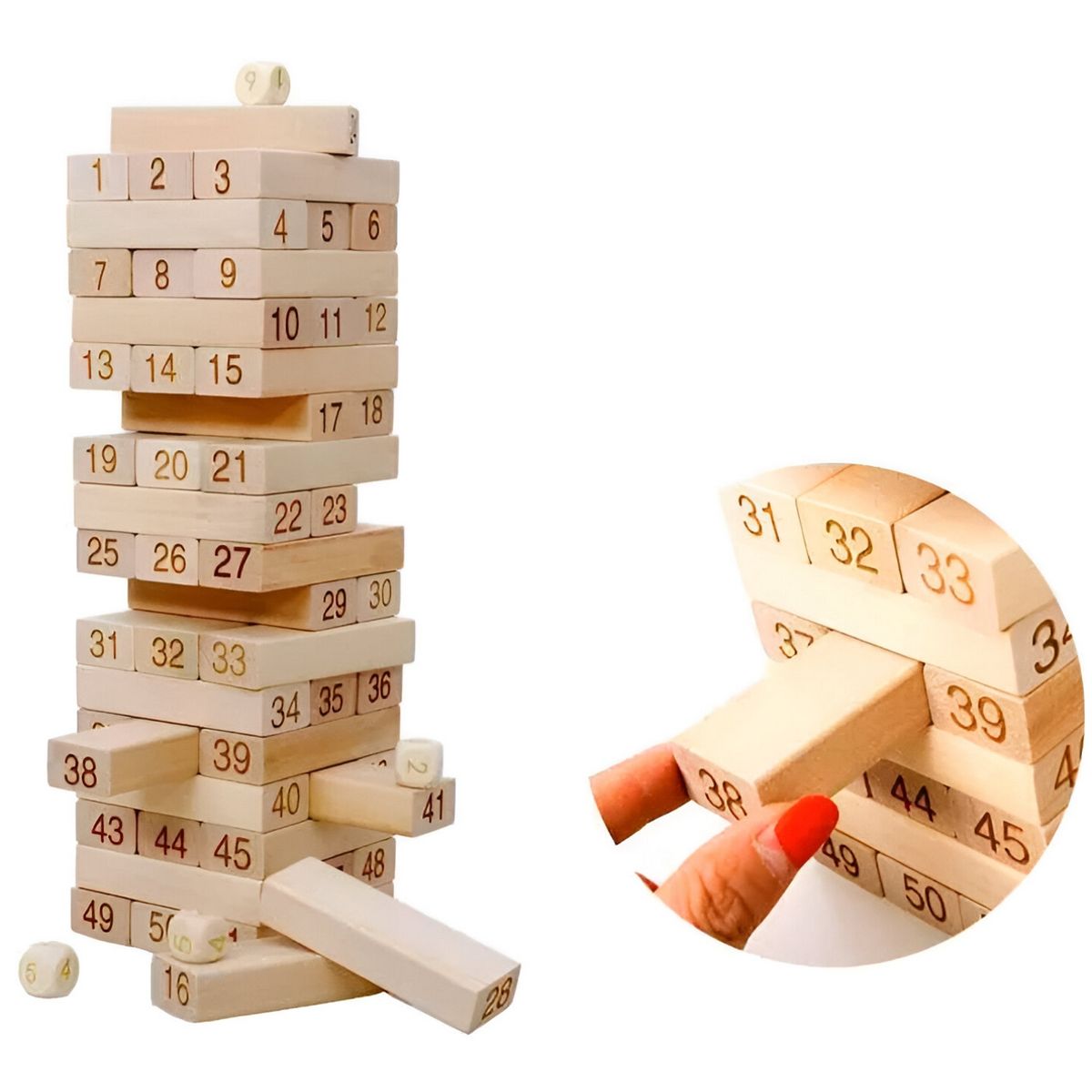 DAYOSHOP - Jenga Torre Madera Grande Bloques 48pc Dados Juego Mesa