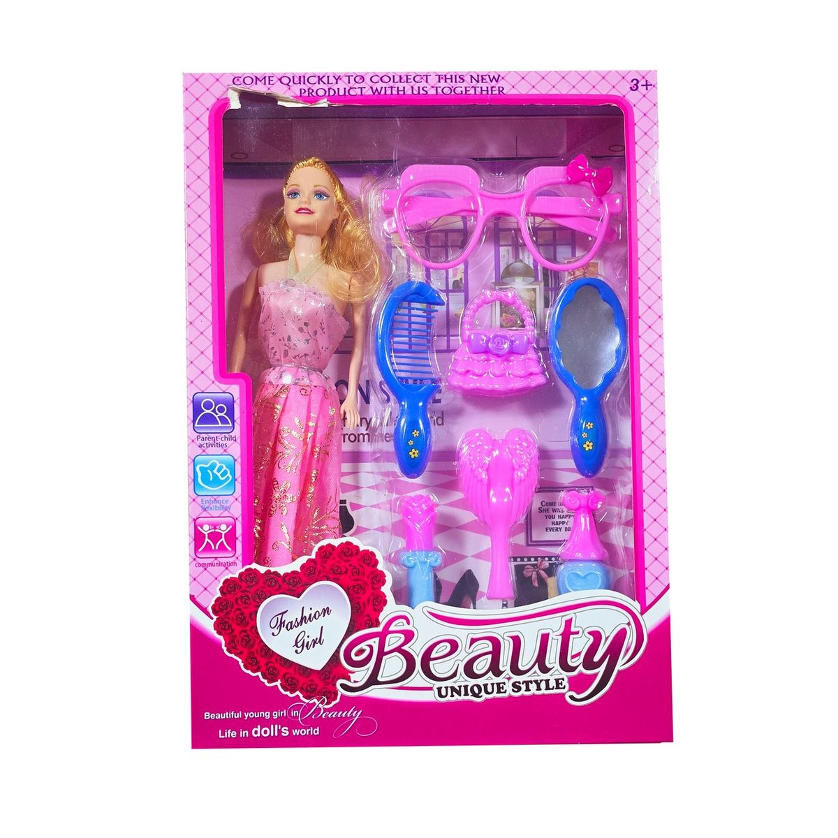 GENERICO - Muñeca Vestido Accesorios Gafas Moda Espejo Juguete Niñas