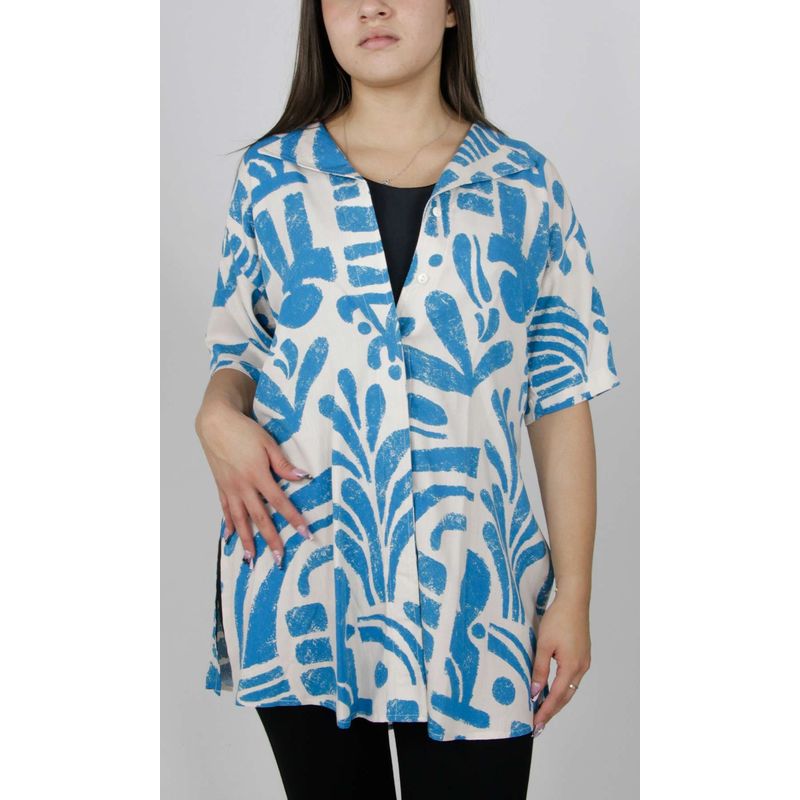 L Y H - Blusón Para Mujer Manga Corta Azul Marca L&H
