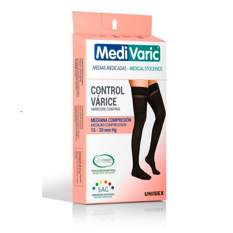 MEDIVARIC - Media Muslo Unisex Opaca 15-20 Medivaric Talla L Beige