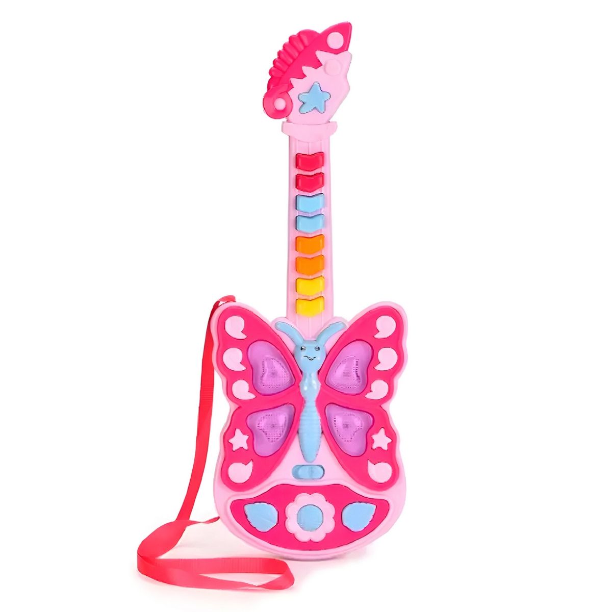 DAYOSHOP - Guitarra Mariposa Niñas Juguete Luces Interactivo + Baterias