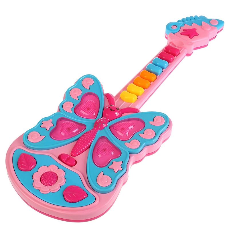 DAYOSHOP - Guitarra Mariposa Niñas Juguete Luces Interactivo + Baterias