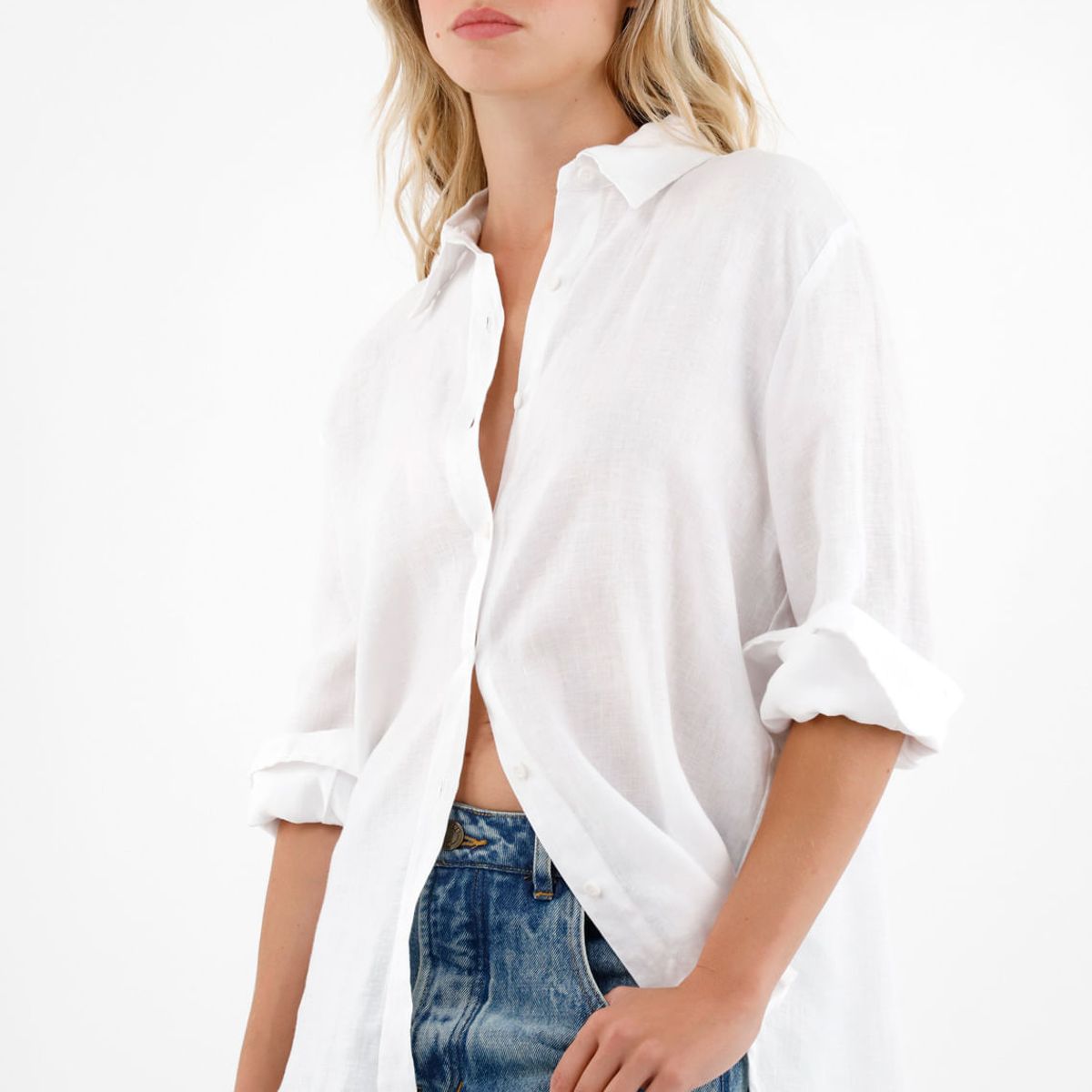 TENNIS - Camisa 100% lino manga larga blanca para mujer