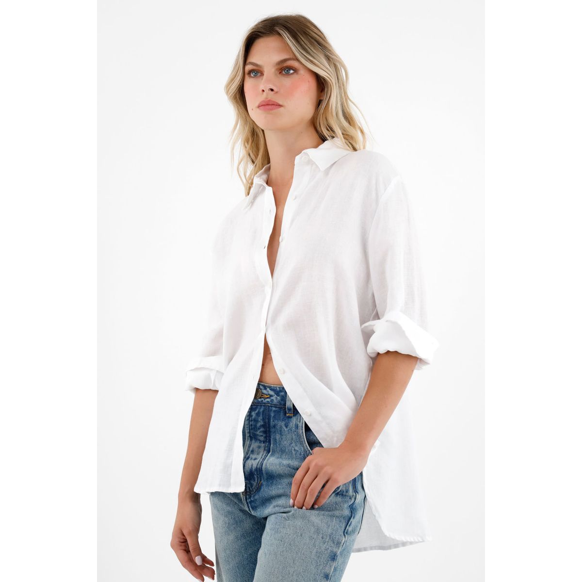 TENNIS - Camisa 100% lino manga larga blanca para mujer