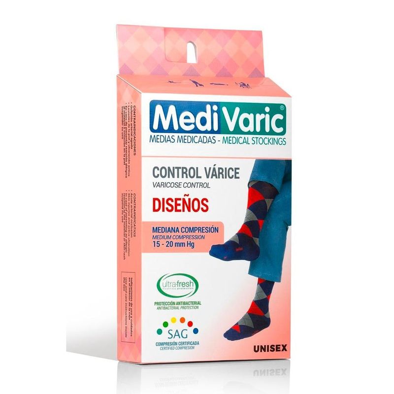 MEDIVARIC - Calcetin Unisex Diseño Rombos 15-20 Medivaric  Talla L Azul