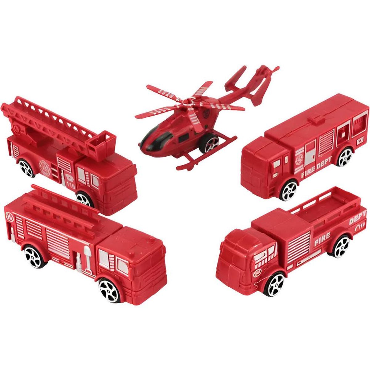 GENERICO - Carros Camion Helicoptero Bombero Colección X 5