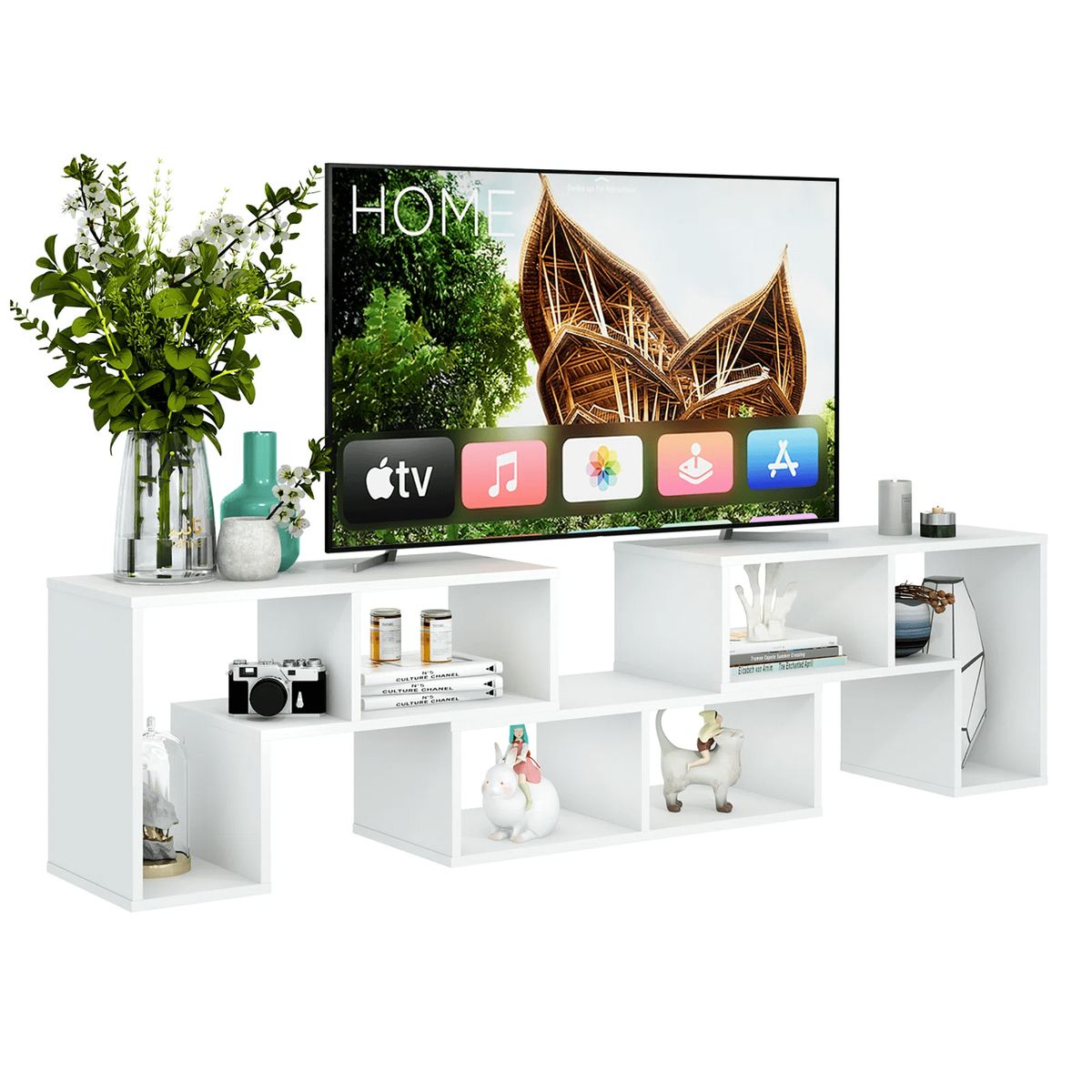 GENERICO - Organizador Blanco Mesa Tv  Mueble Para Televisor Con Biblioteca