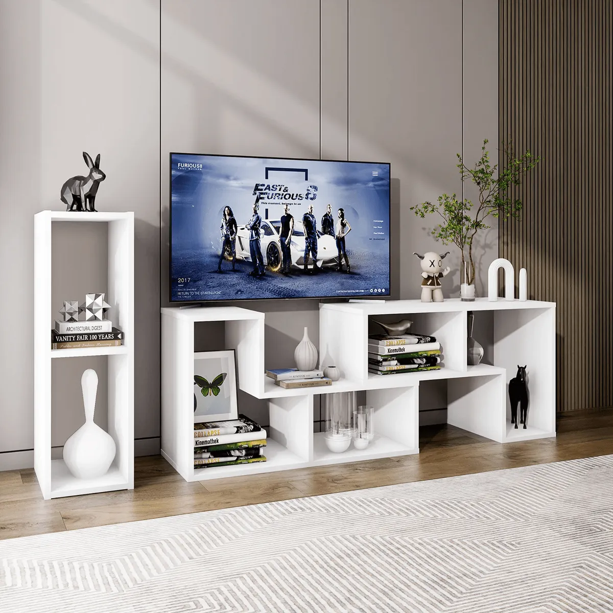 GENERICO - Organizador Blanco Mesa Tv  Mueble Para Televisor Con Biblioteca