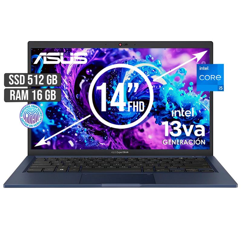 ASUS - Portátil Asus Expertbook Intel Core I5 1335U 512GB SSD 16GB RAM 14" FHD