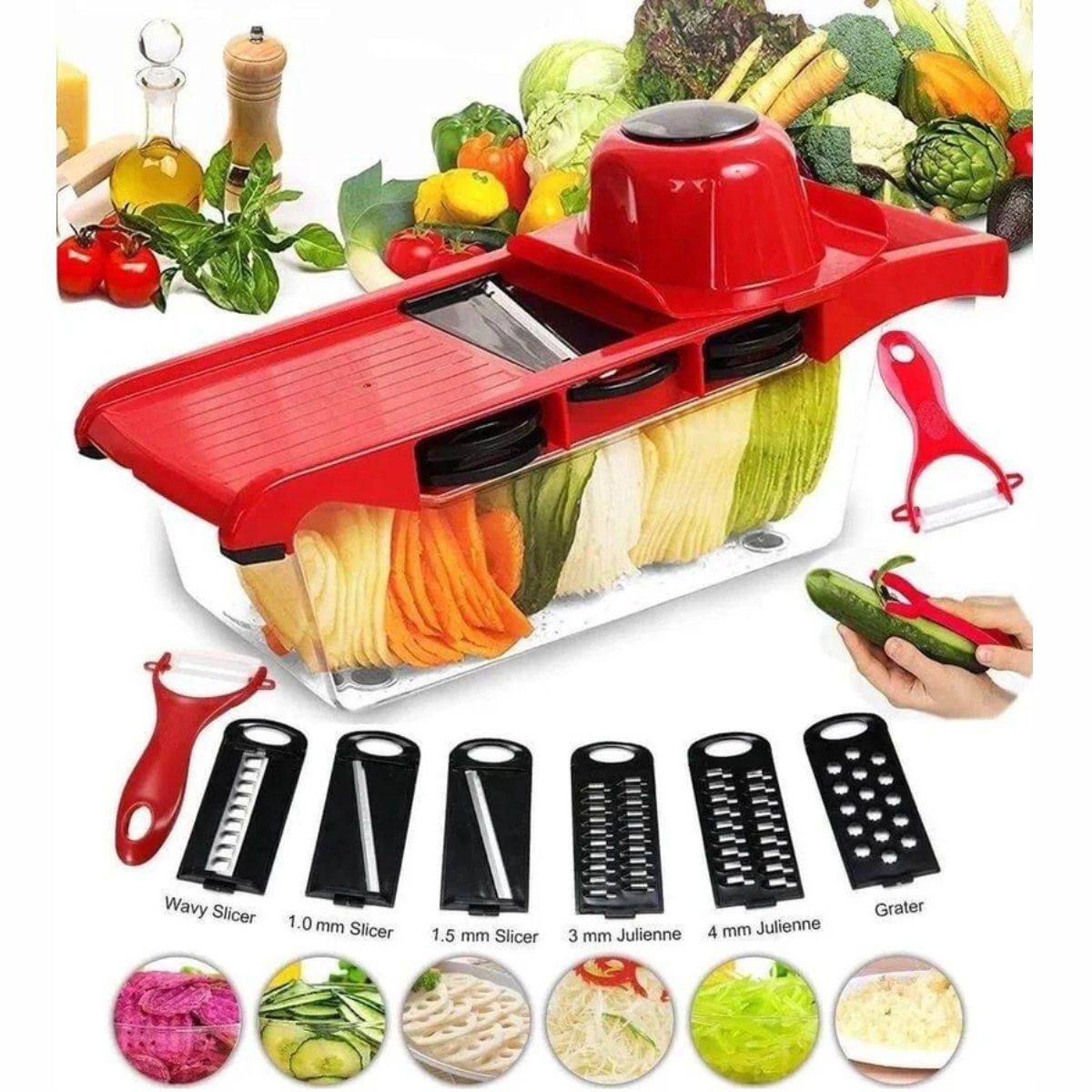 GENERICO - Mandolina 6 en 1 Cortador / Triturador De Verduras