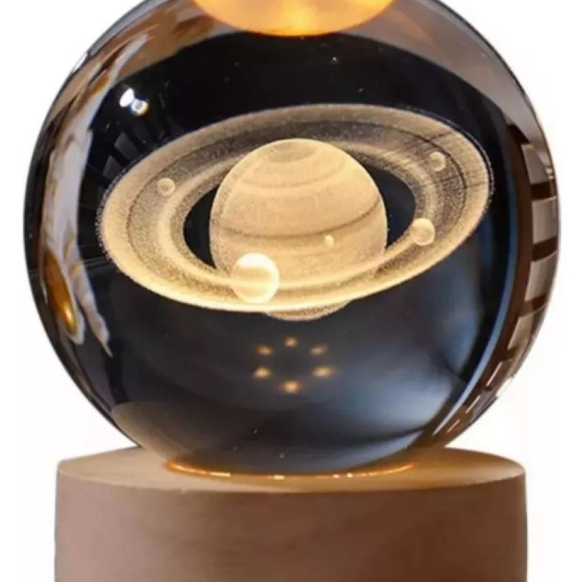 ZHOPI CO - Lampara Nocturna 3d Bola De Cristal Saturno Con Base Madera
