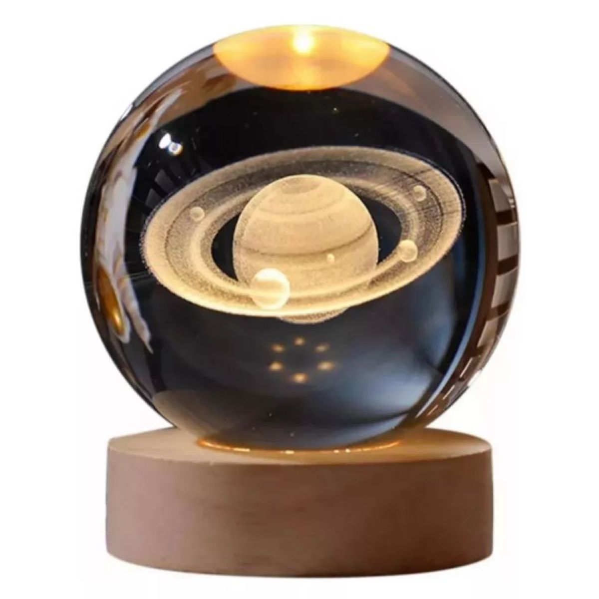 ZHOPI CO - Lampara Nocturna 3d Bola De Cristal Saturno Con Base Madera