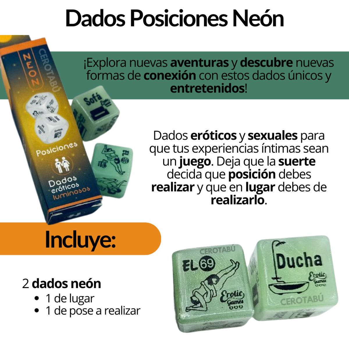 GENERICO - Dados Eroticos Posiciones Sexuales Juego Parejas Adultos Hetero Neon
