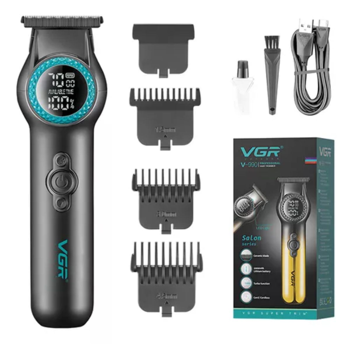 VGR - Máquina Trimmer Profesional Vgr V-990 Luz Led Turbo 8000rpm Color Negro