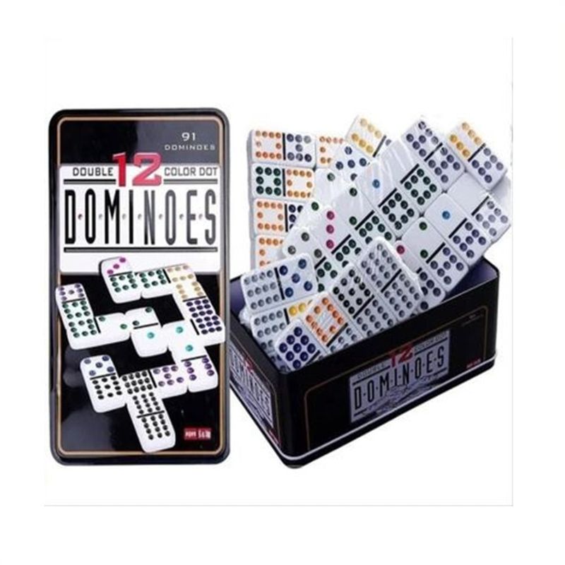 GENERICO - Domino Grande Doble 12 Color 91 Fichas Caja Metalica