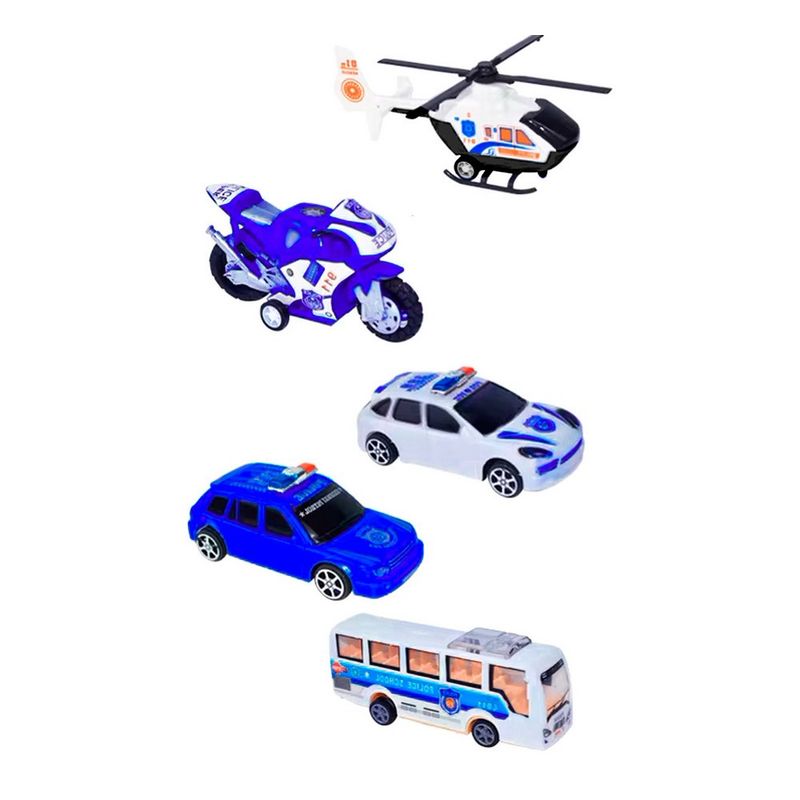 GENERICO - Carros De Impulso Moto Grua Bus Helicoptero Policia 5 Pc
