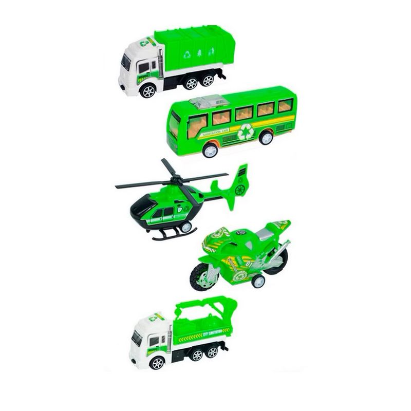 GENERICO - Carros De Impulso Moto Grua Bus Helicoptero Recoleccion 5 Pc