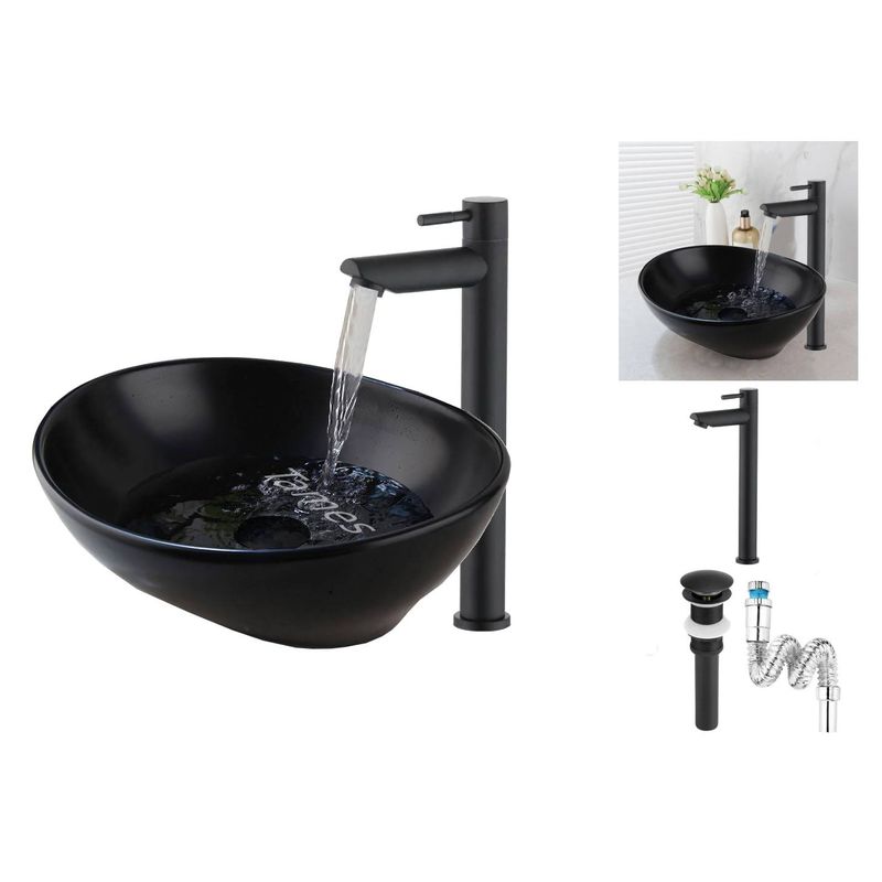 GENERICO - Kit Completo Lavamanos Negro Canoa-desagüe -grifo Af Black