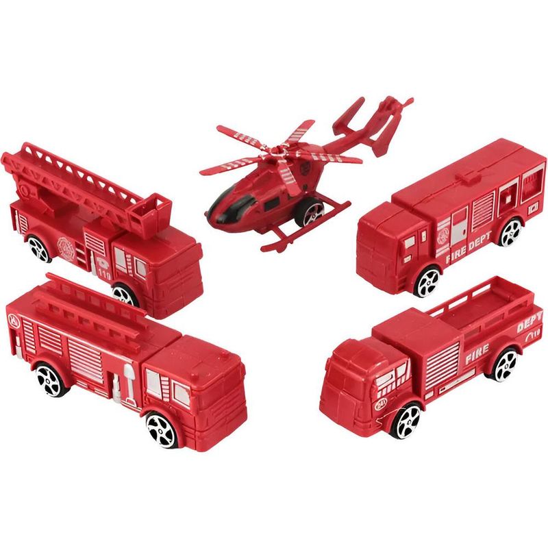 GENERICO - Carros Camion Helicoptero Bombero Colección X 5