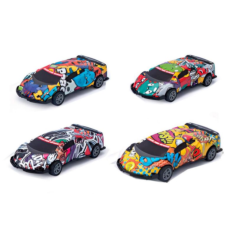 GENERICO - Carro Deportivo Carrera Grafiti De Impulso Niño X 4 Pcs