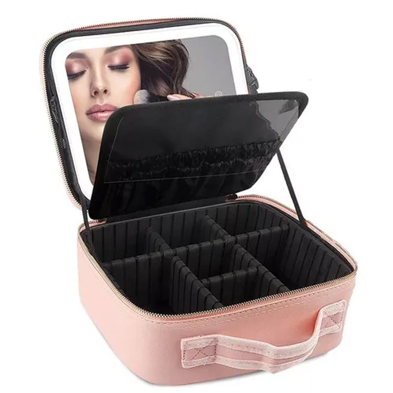 DANKI - Cosmetiquera Grande Espejo Luz Recargable Bolsa Maquillaje Rosa