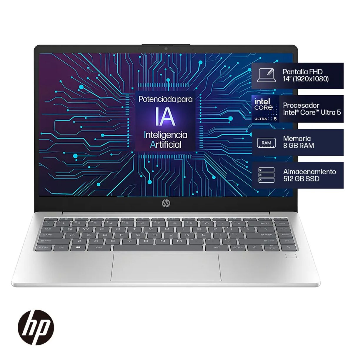 HP - Portátil HP 14-ep1001la Intel Core Ultra 5 RAM 8GB  SSD 512GB 14" FHD Windows 11 Home
