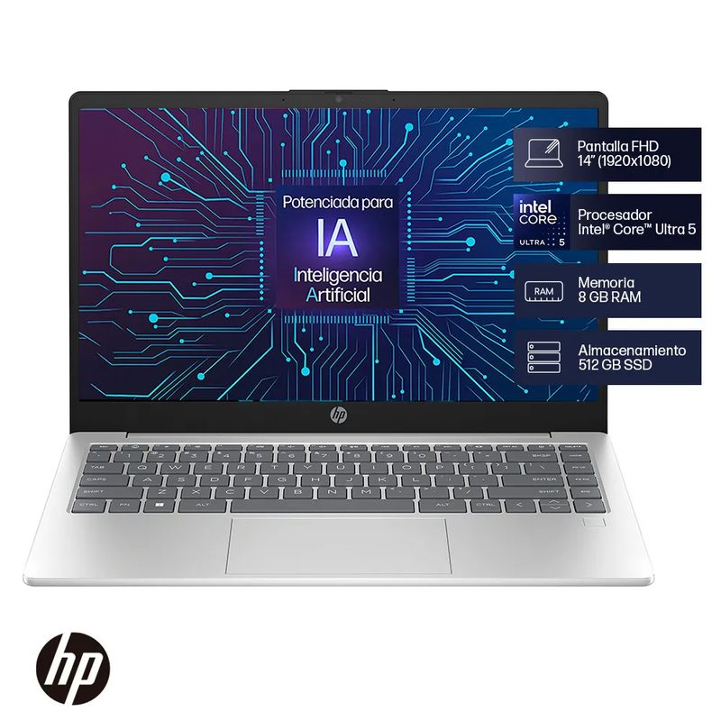 HP - Portátil HP 14-ep1001la Intel Core Ultra 5 RAM 8GB  SSD 512GB 14" FHD Windows 11 Home