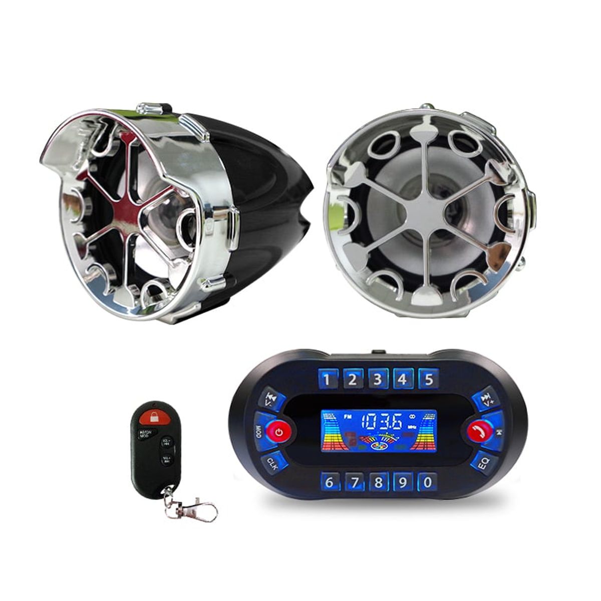 SEISA - Alarma Y Parlantes Bluetooth Para Moto Mp3 Radio Con Control