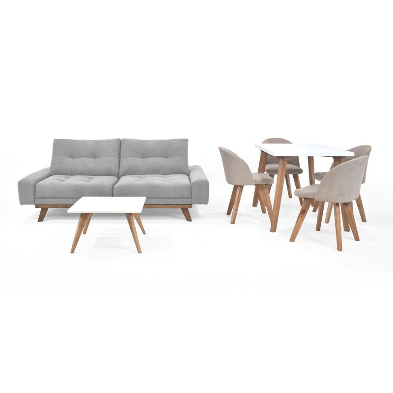VENECIA - Combo Sala Suiza y Comedor 4P Lugo Matiz Plata Taupe