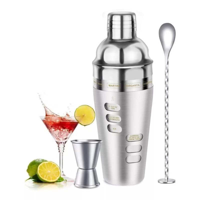 GENERICO - Kit Coctelera Vaso Giratorio Recetas 4 Piezas Set Bartender