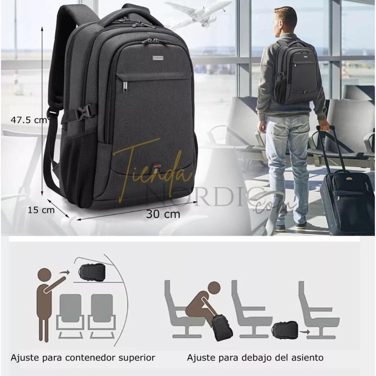 GENERICO - Maleta Maletín Morral Impermeable Puerto Usb Computo 17 Negro DUSLANG