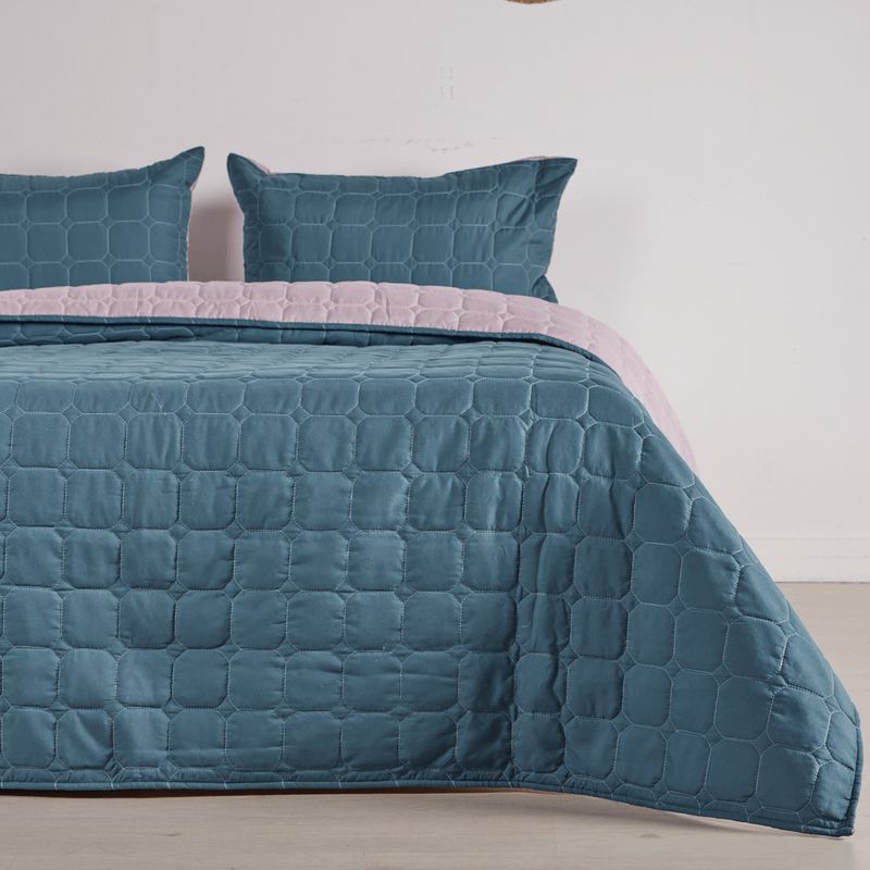 DISTRIHOGAR - Cubrelecho Bicolor Doble Faz Microfibra Azul Violeta King