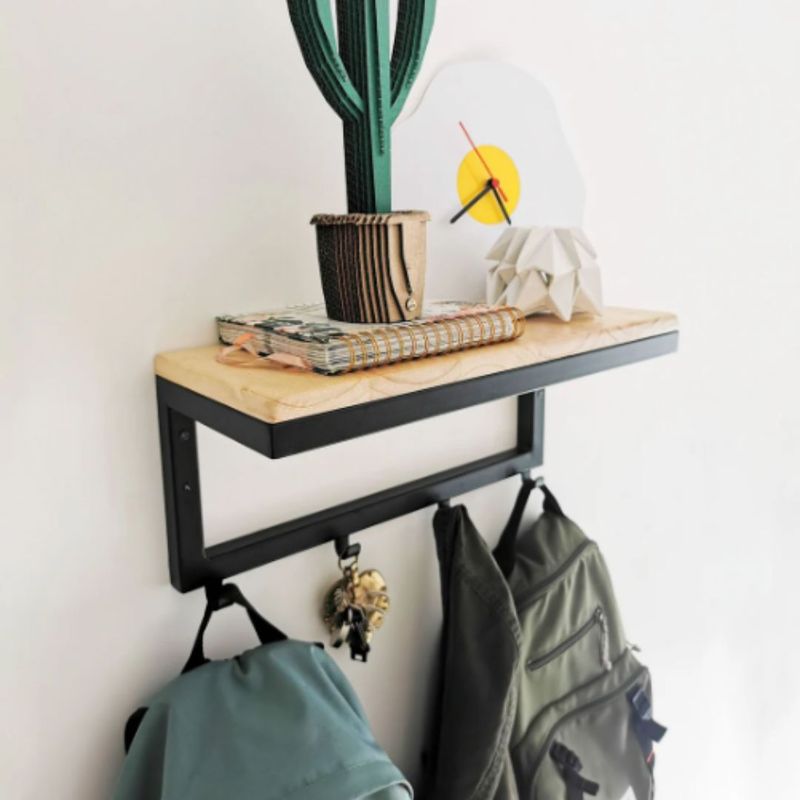 ALIK DISEÑO - Repisa con Perchero de Pared Estilo Industrial en Madera y Metal 50 cm