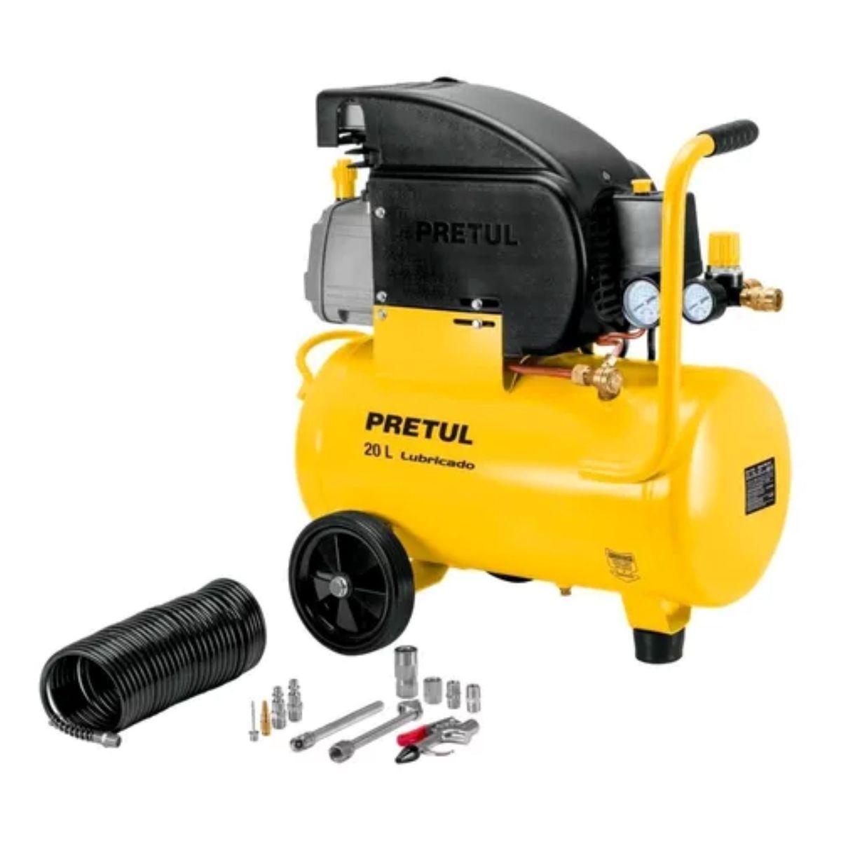 PRETUL - Compresor 20l + Accesorios Neumáticos 12pcs Manguera Pretul