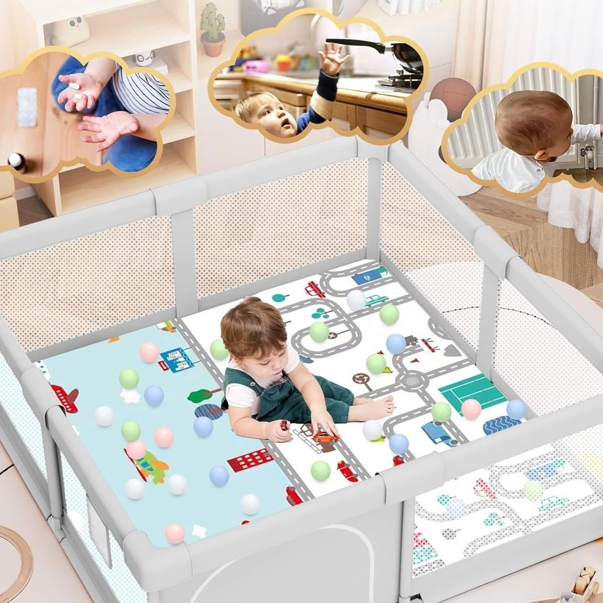 GENERICO - Corral de seguridad para bebés con tapete protección juegos