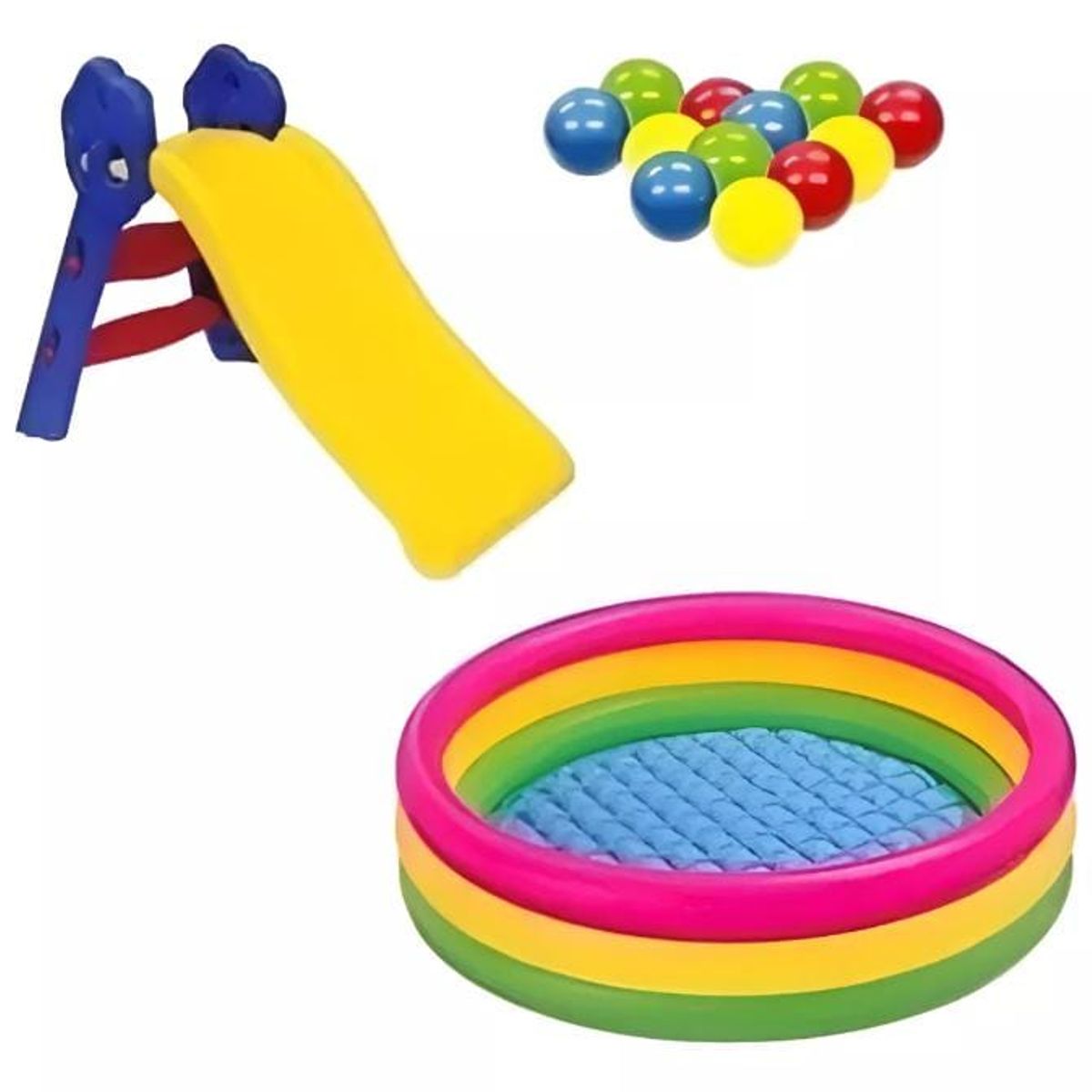 INTEX - Combo Piscina 168cm + 1000 Pelotas + Deslizador azul