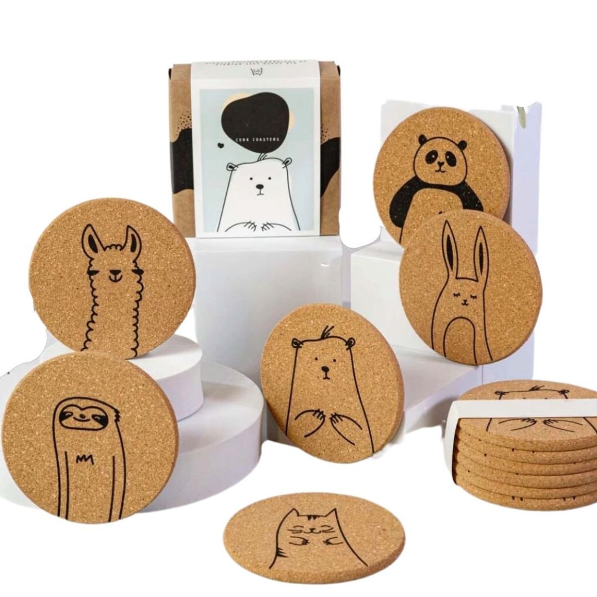 GENERICO - Portavasos De Corcho Animal Cute Set X6 Unidades