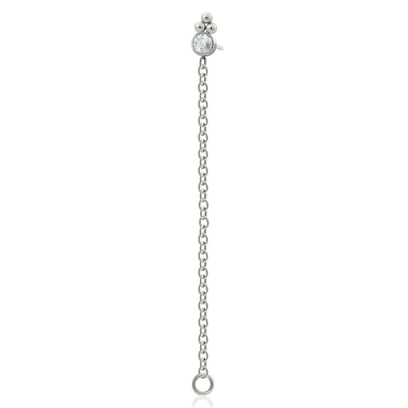AGHA JEWELRY - Titanio Arete Piercing Pin a Presión Cadena Veneciana TRI con Cristal para lóbulo