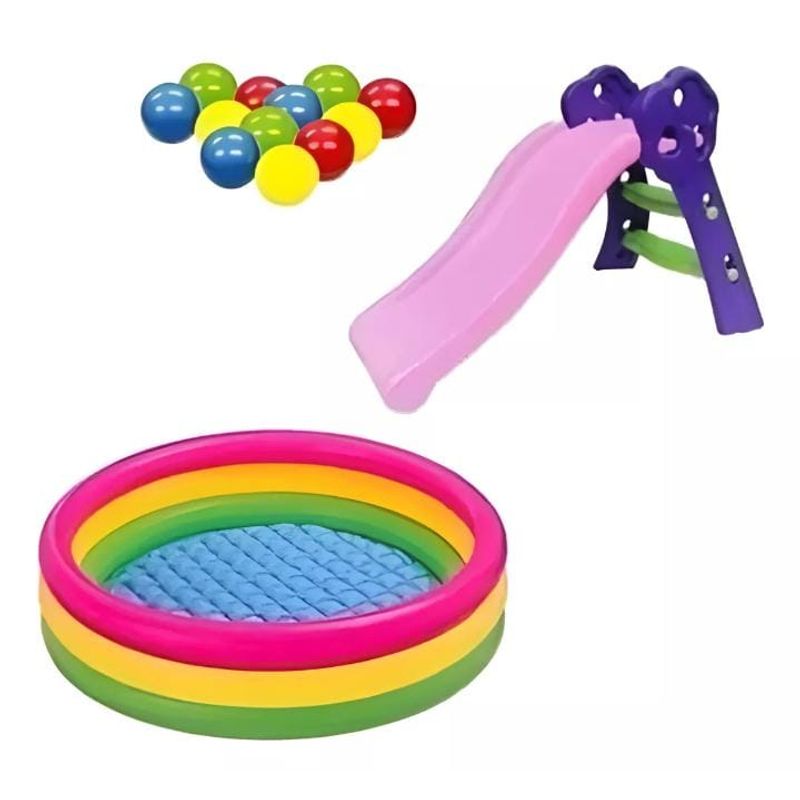 INTEX - PISCINA INFLABLE 86cm X 25cm + 100PELOTAS+1 RODADERO ROSADO