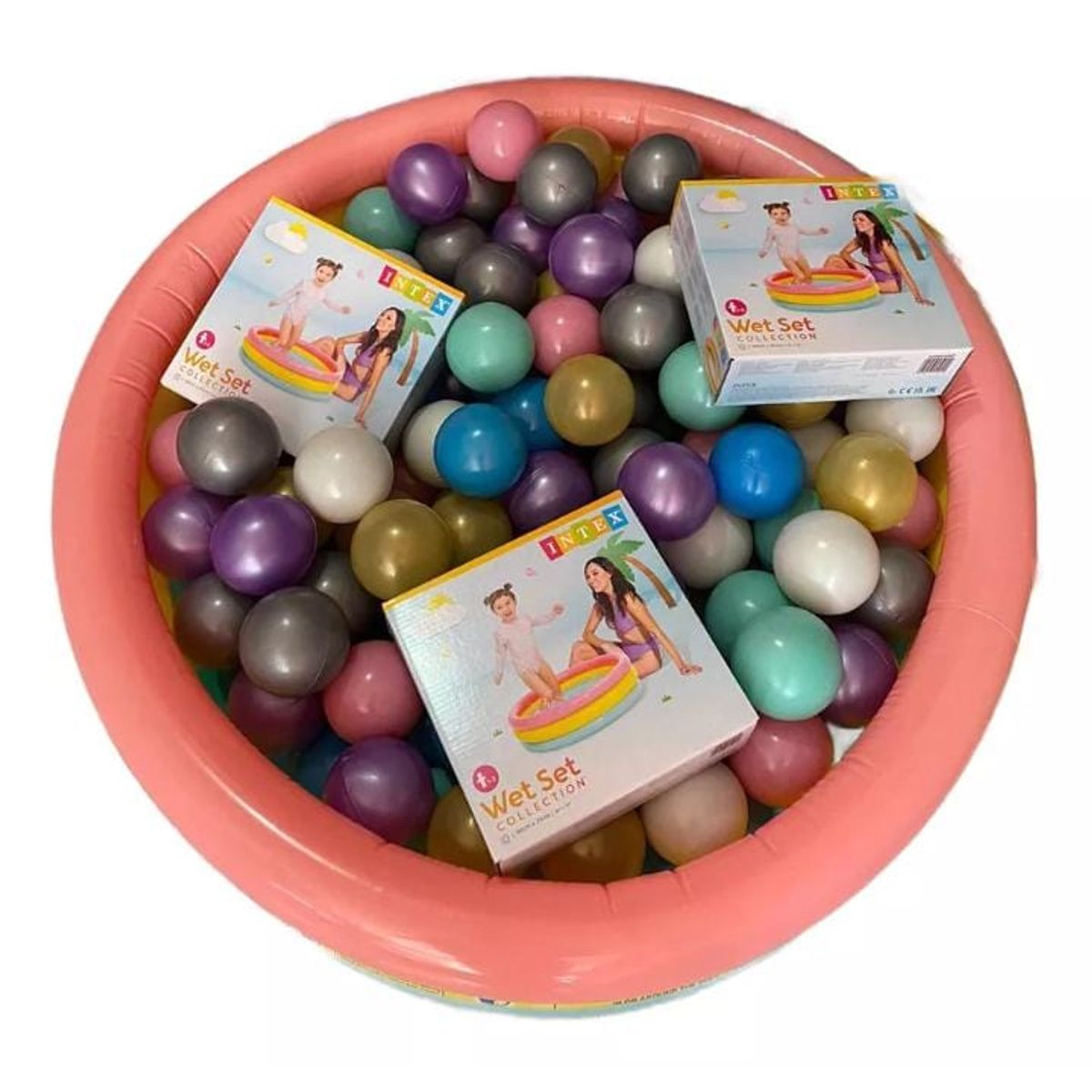 INTEX - Piscina Inflable 114cmX25cm + 300 Pelotas Pastel + inflador