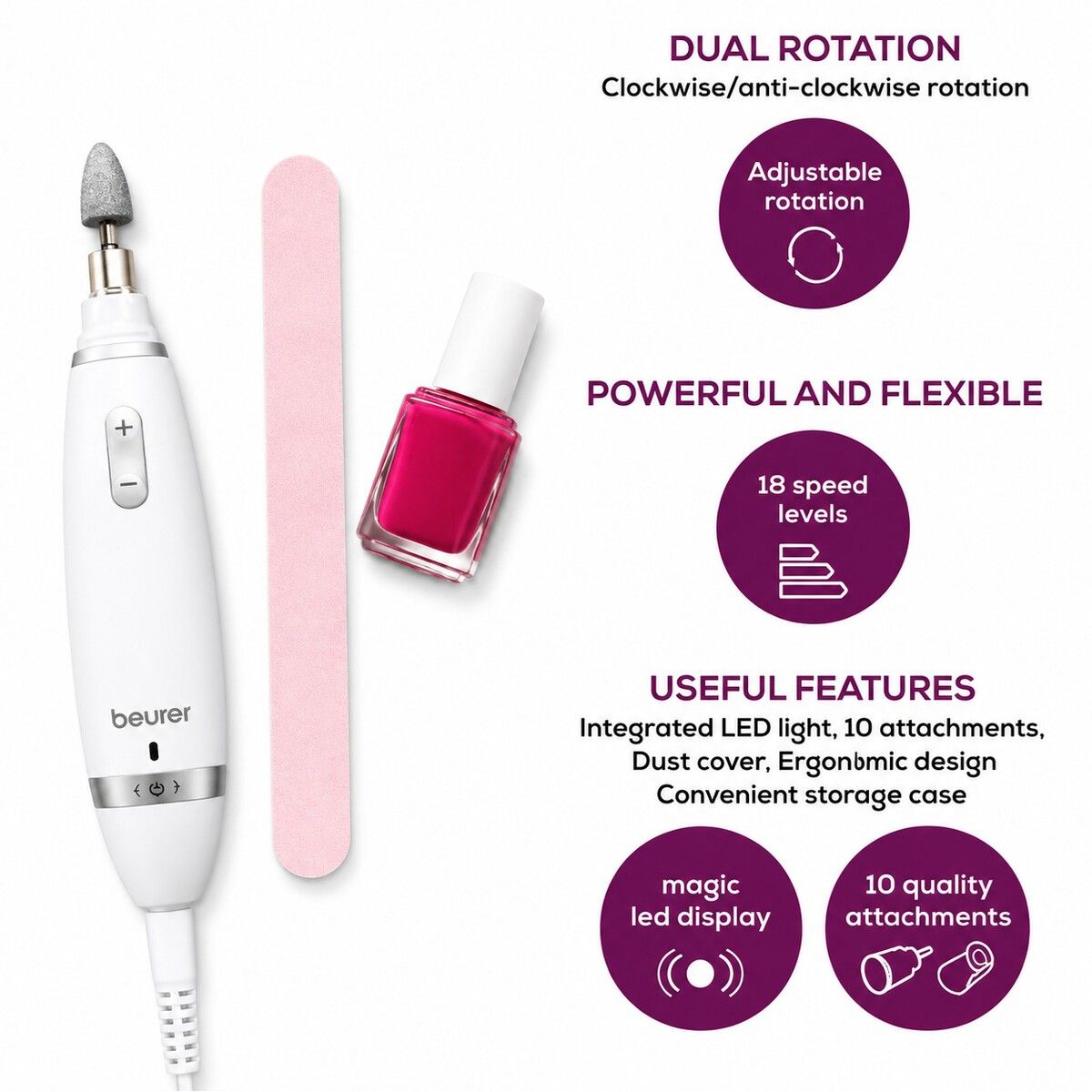 BEURER - Taladro Para Pedicura Y Manicura Beurer, 24 Piezas