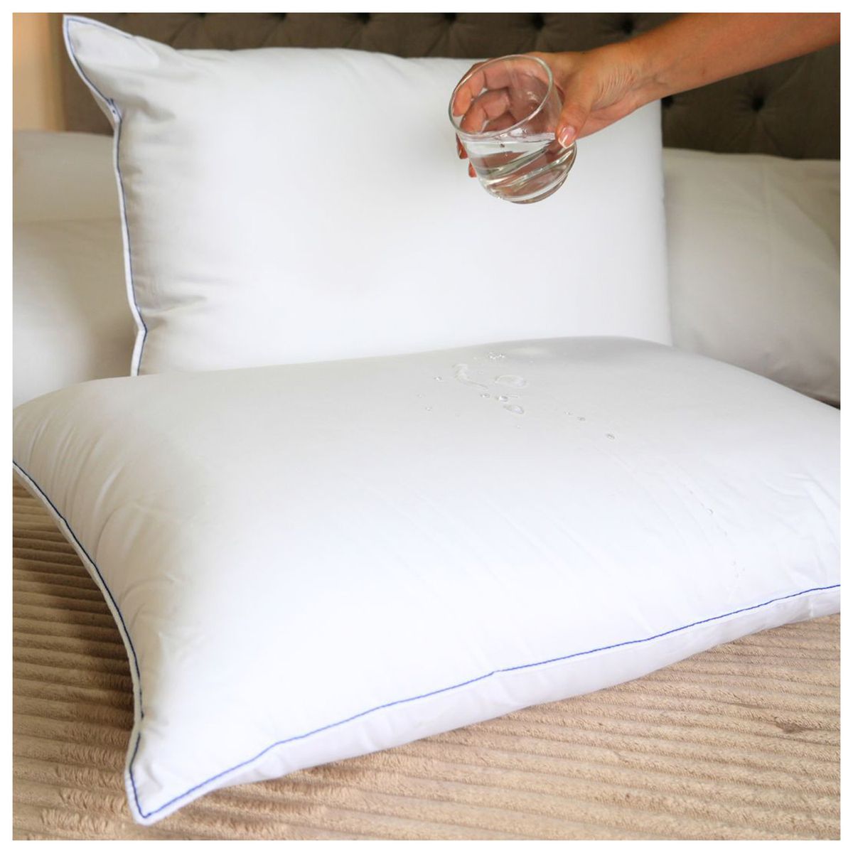 HOGARETO - Almohada Antifluido Sensación Plumas de Ganso Tela 100% Algodón 400 H