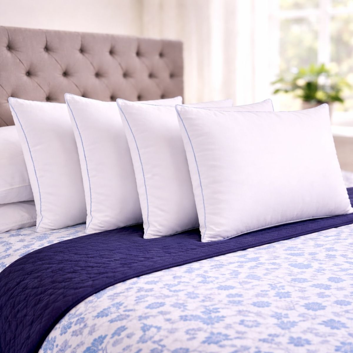 HOGARETO - Set x 4 Almohadas Antifluido Sensación Plumas de Ganso Tela Algodon