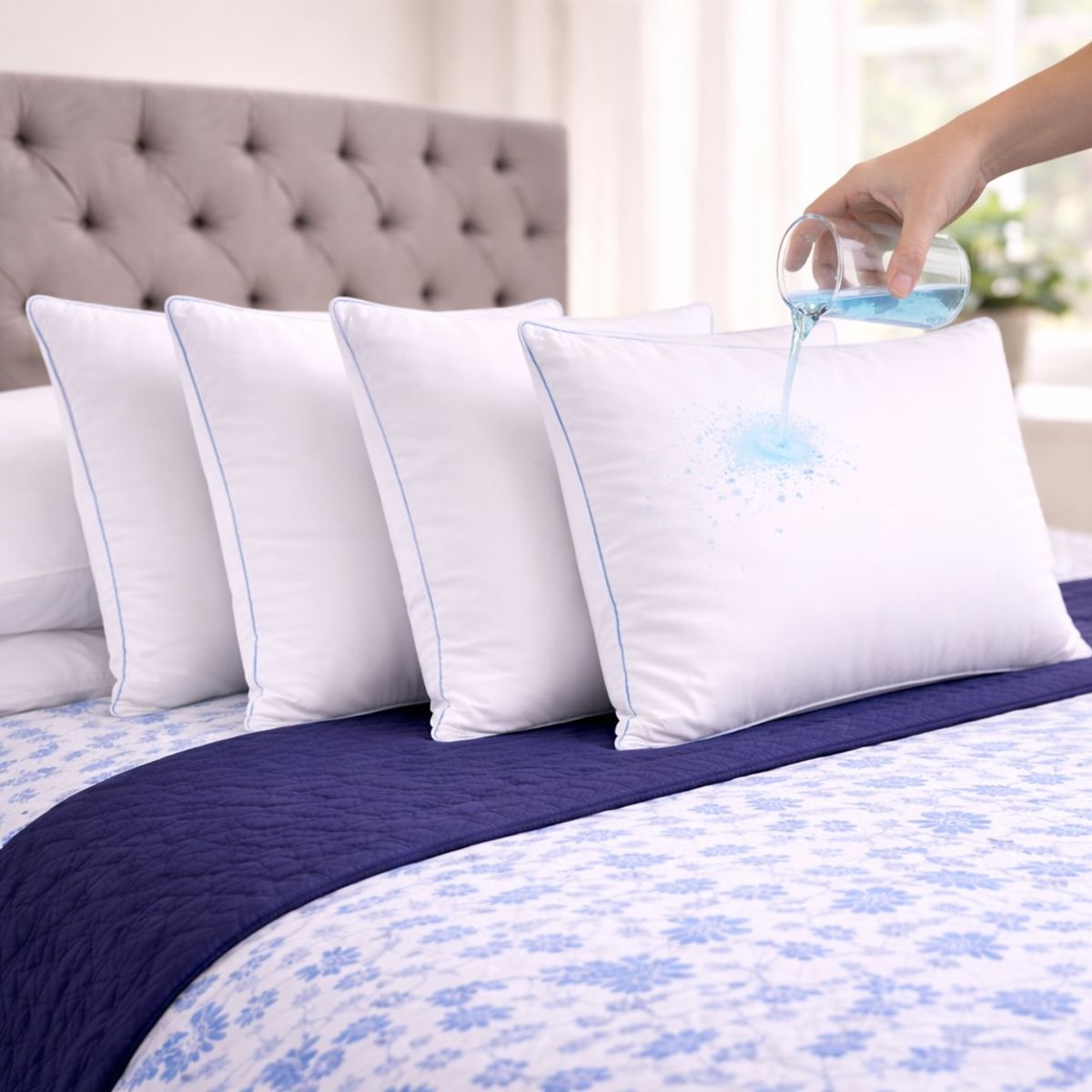 HOGARETO - Set x 4 Almohadas Antifluido Sensación Plumas de Ganso Tela Algodon