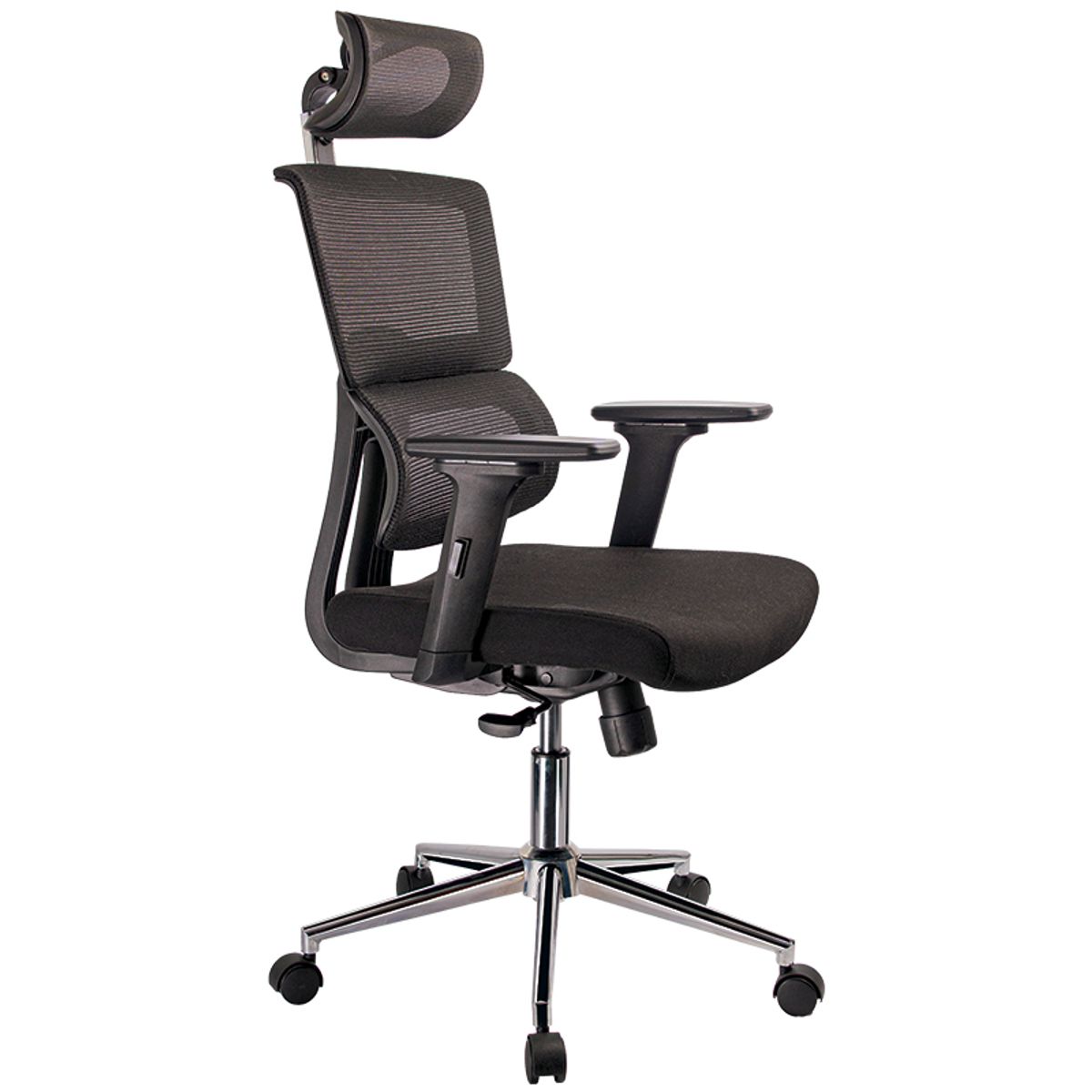 GENERICO - Silla de oficina con cabecero apoyo lumbar ergonomico base cromo Negra