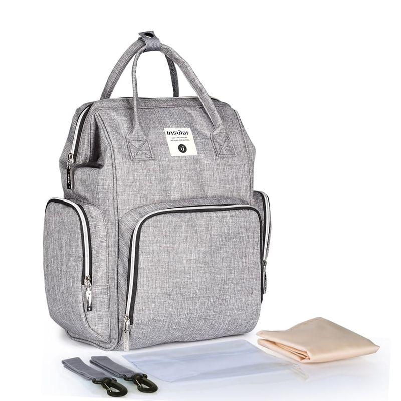 INSULAR - Pañalera Bolso Morral Insular Cambiador Bebe Gris