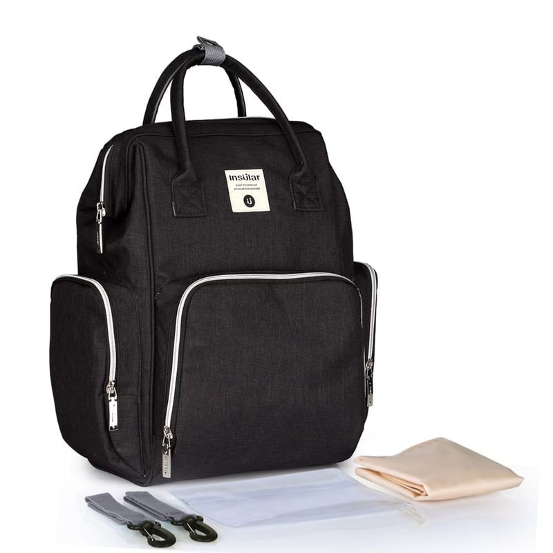 INSULAR - Pañalera Bolso Morral Insular Cambiador Bebe Negro
